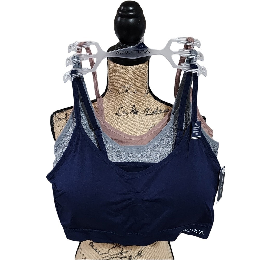 Nautica 3pk active athletic workout lounge bras bralettes plus‎ size 2X new!